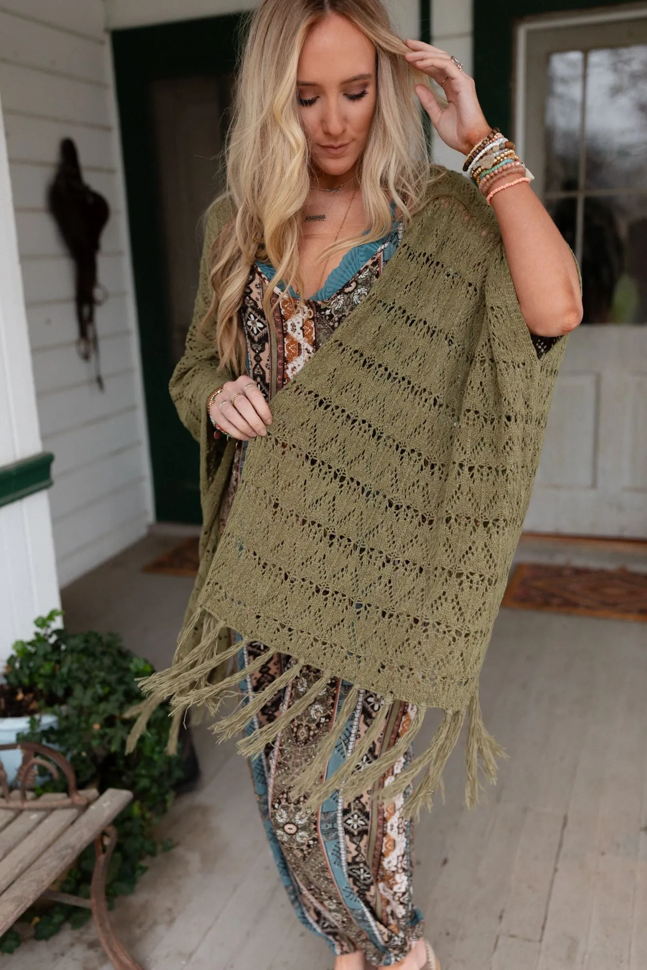 On The Fringe Kimono - Olive