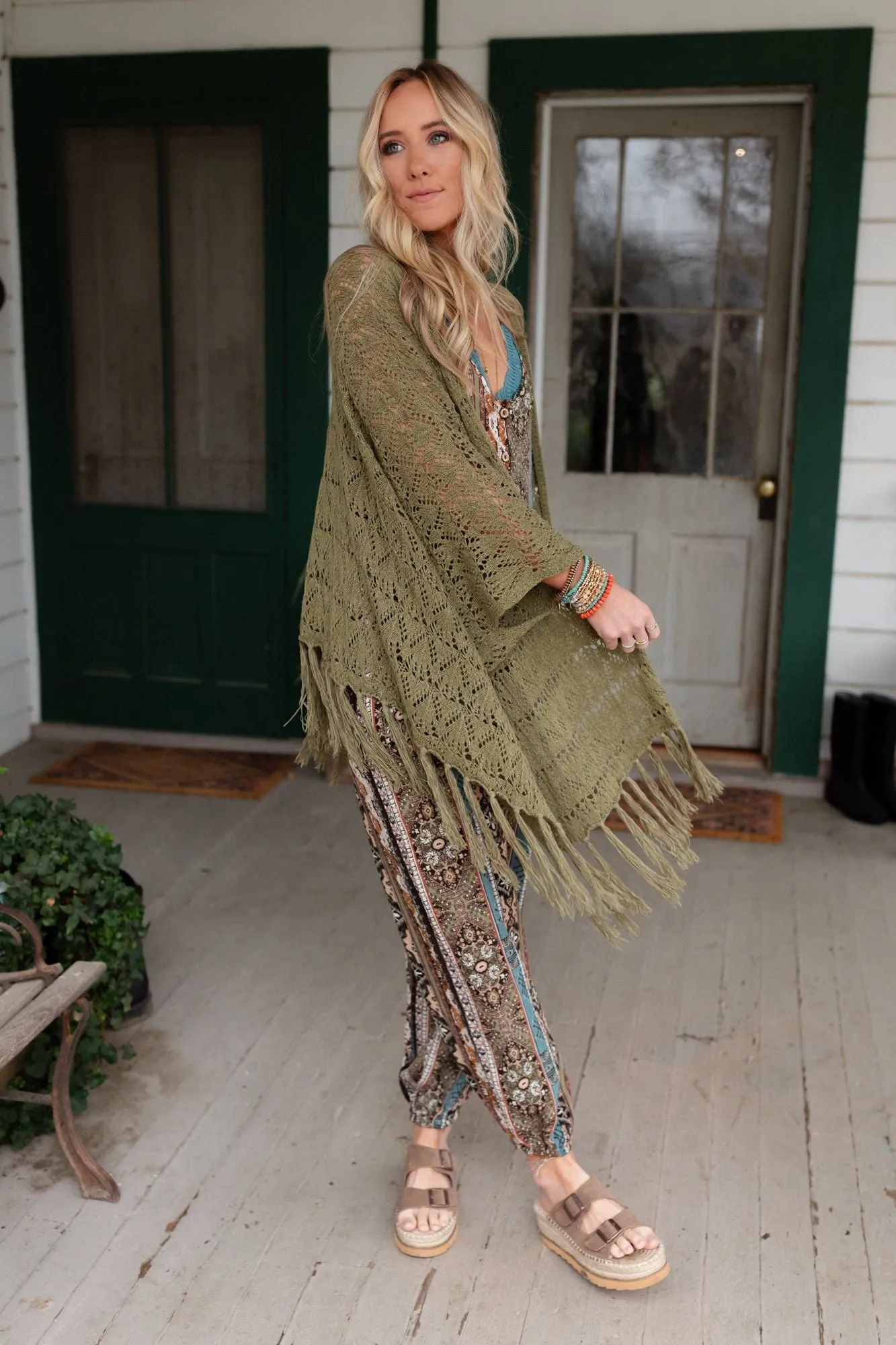 On The Fringe Kimono - Olive