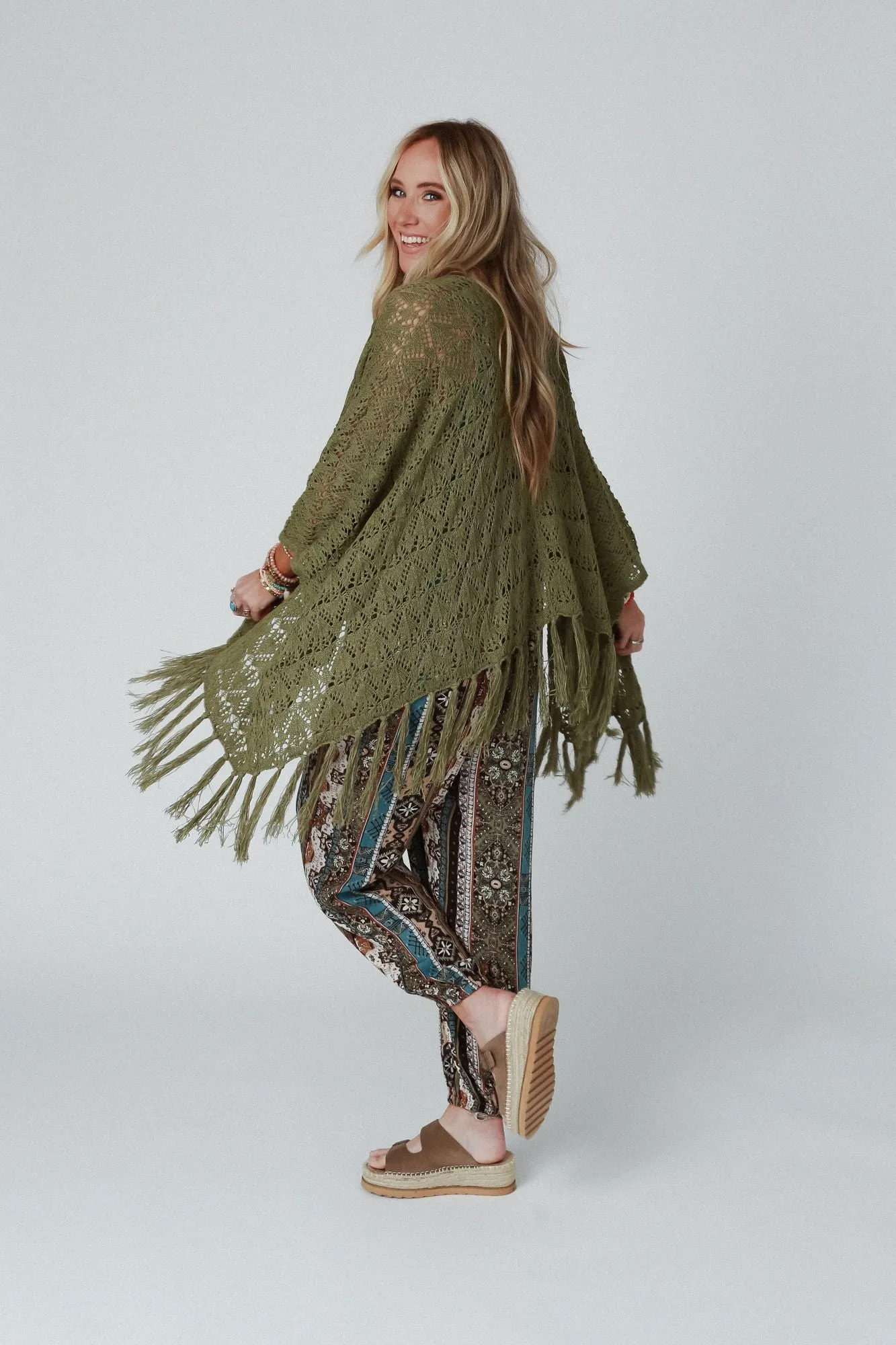 On The Fringe Kimono - Olive