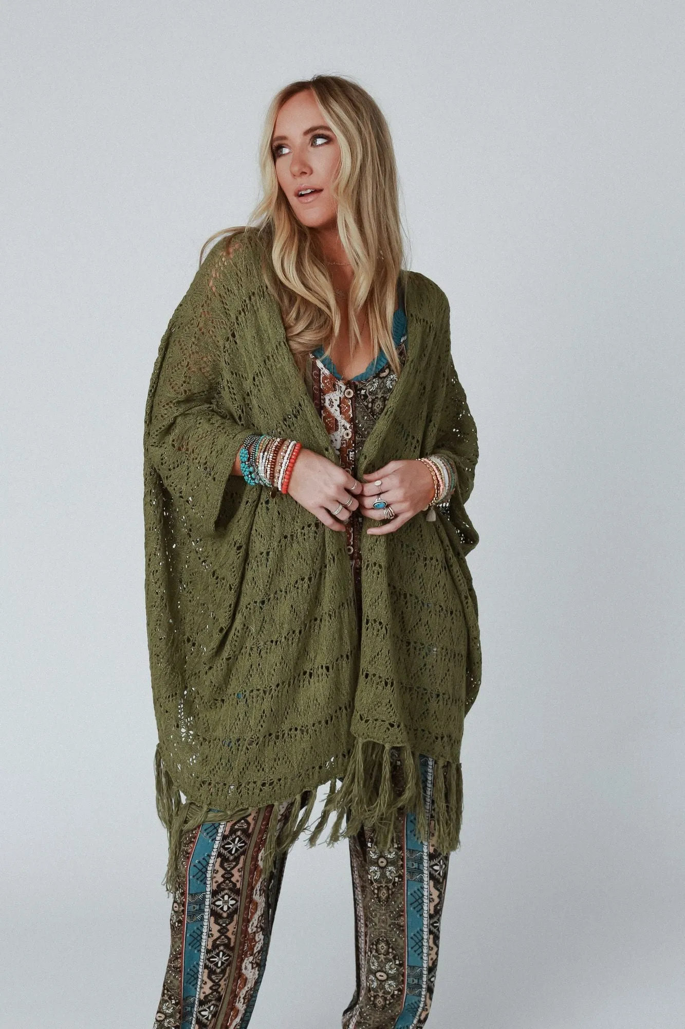 On The Fringe Kimono - Olive