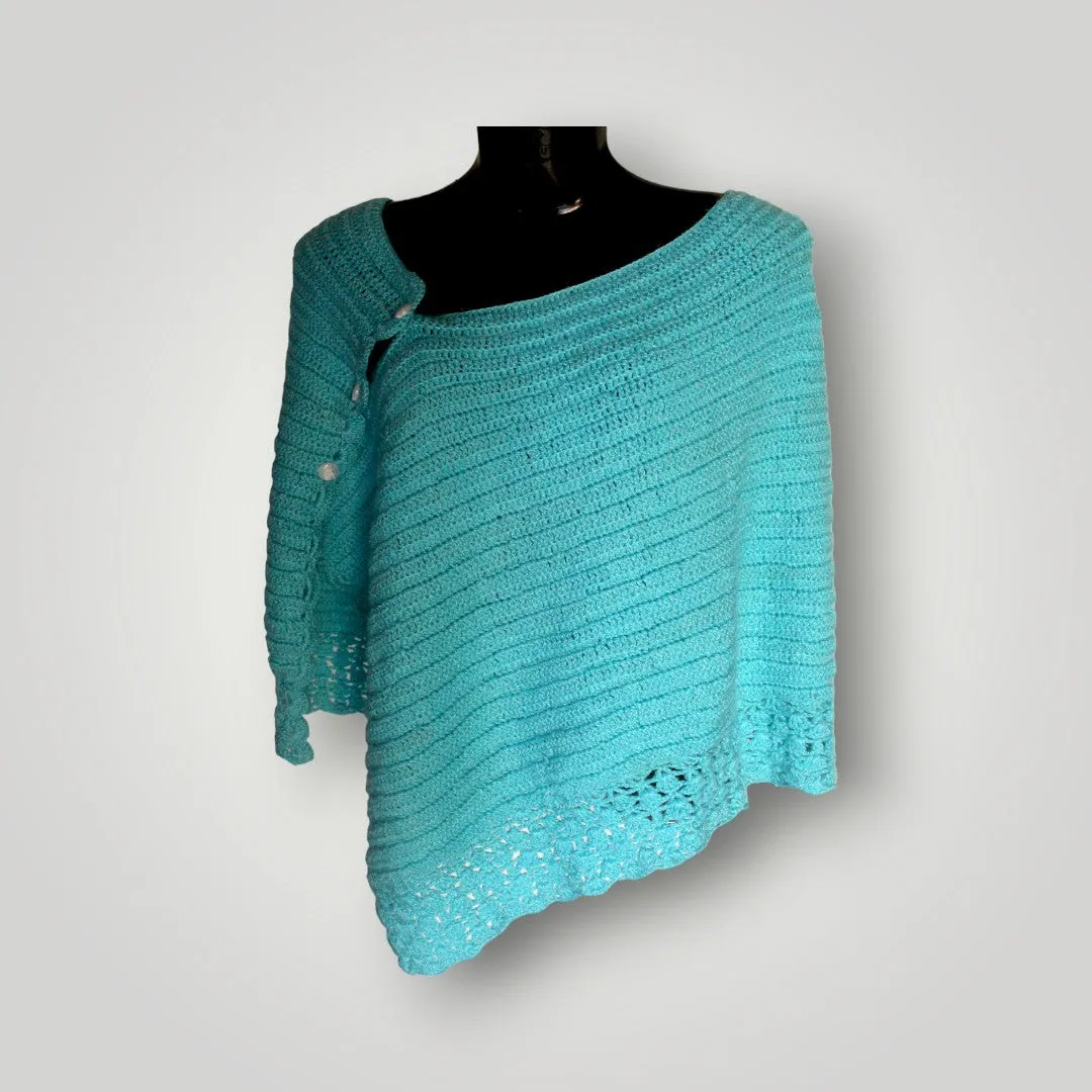 Outstanding Handmade Design By Graminarts Crochet Cape Shawl For Girls/Women - Sky Blue