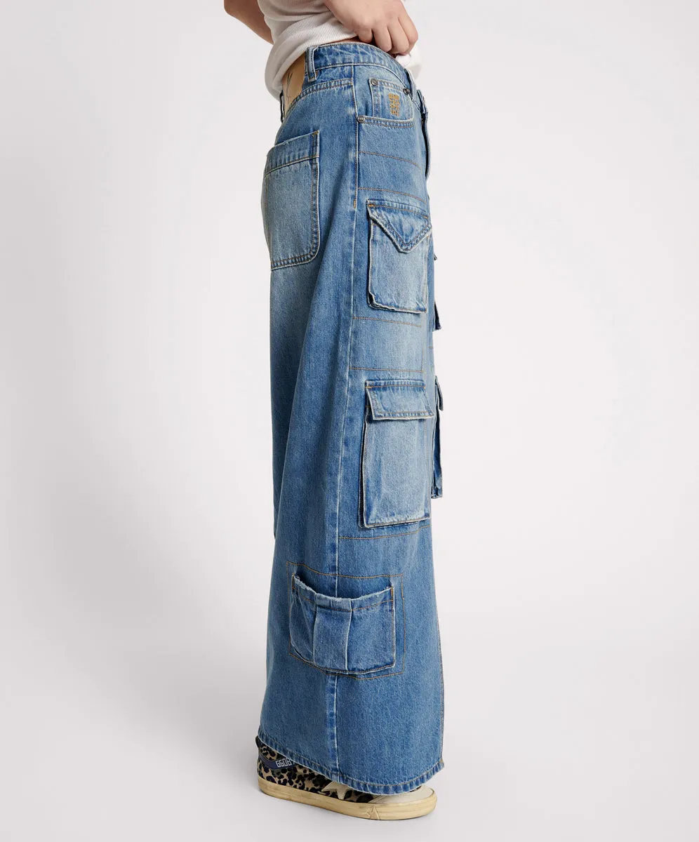 PACIFICA 90S CARGO POCKET COLUMN DENIM SKIRT