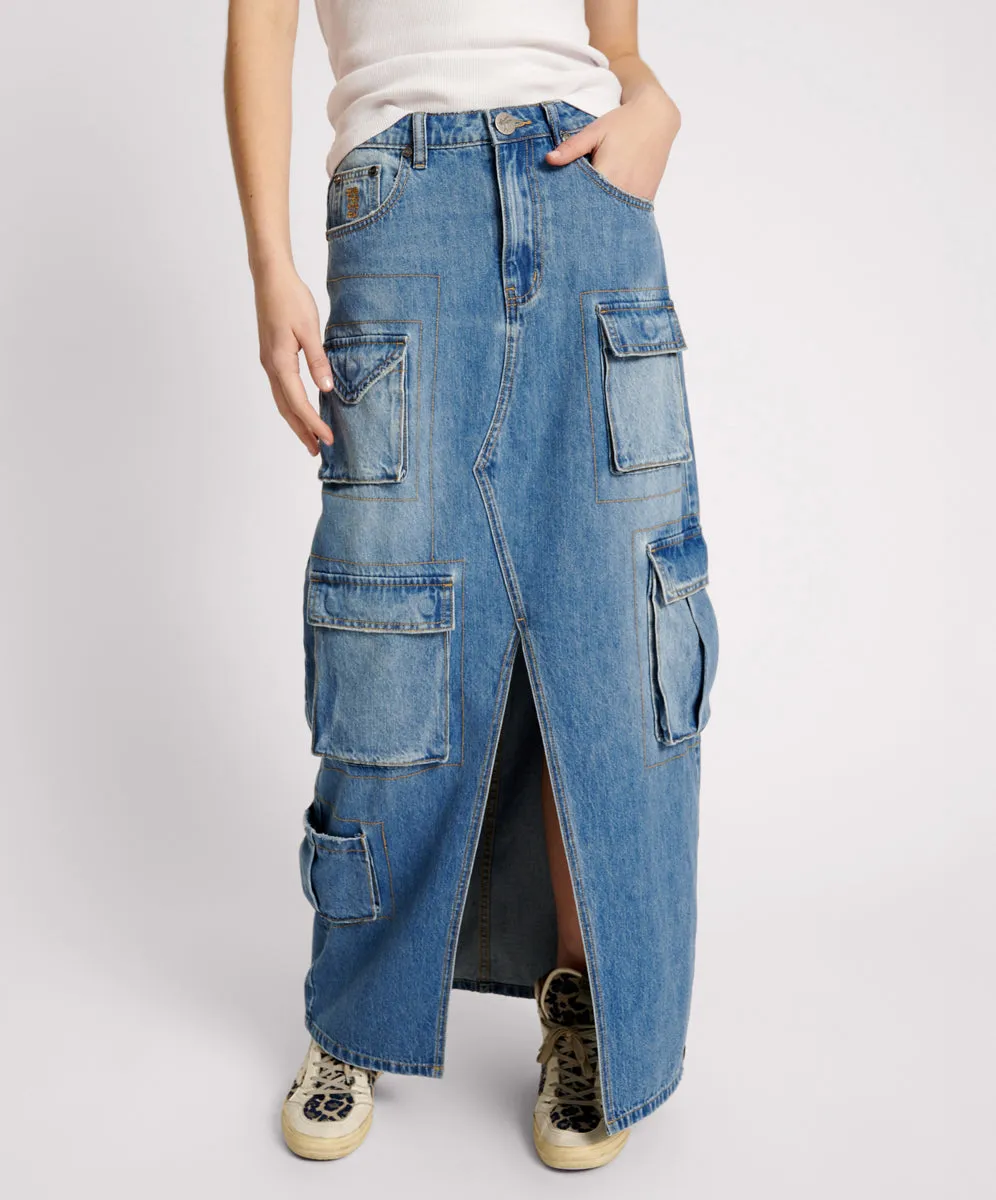 PACIFICA 90S CARGO POCKET COLUMN DENIM SKIRT