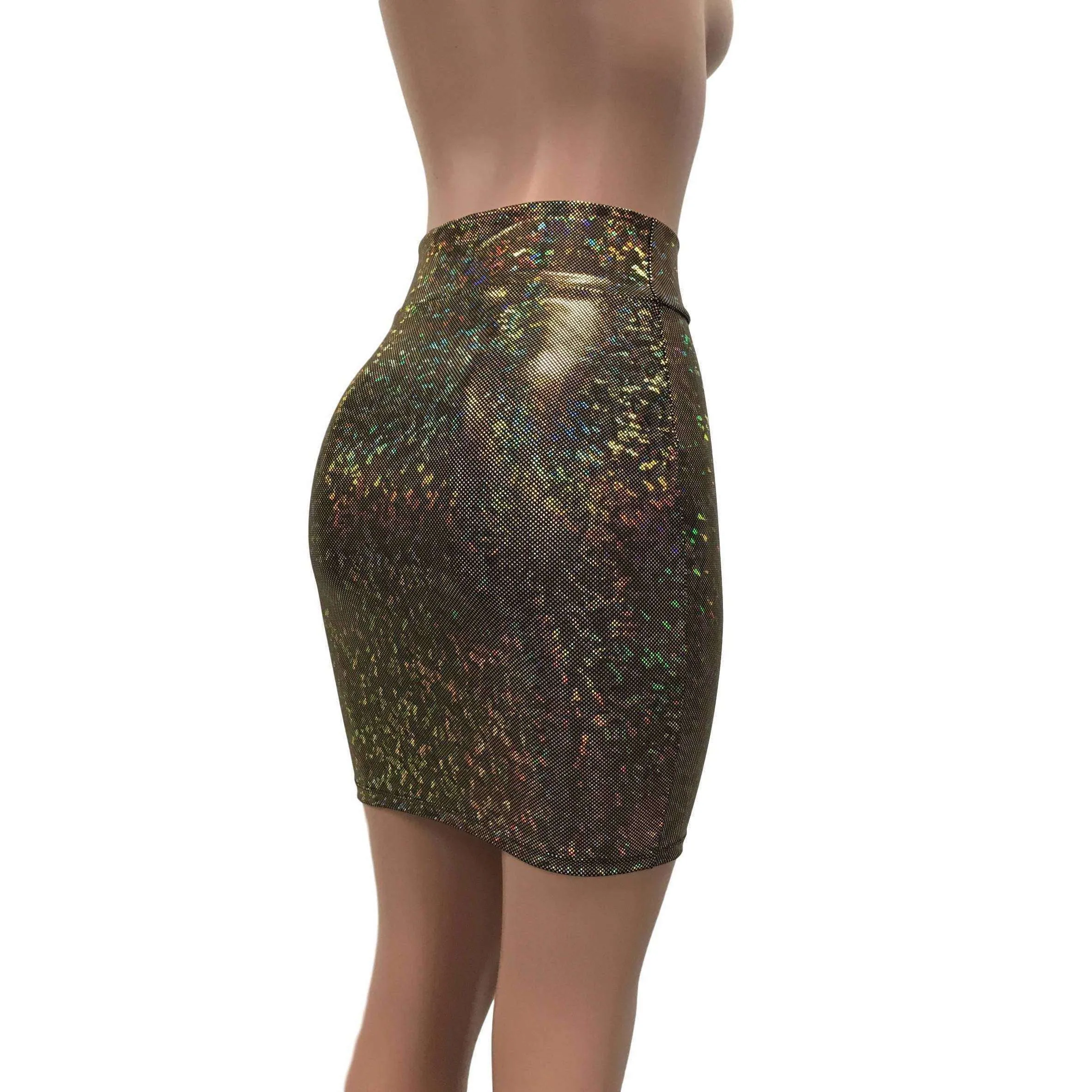 Pencil Skirt - Gold on Black Shattered Glass Holographic