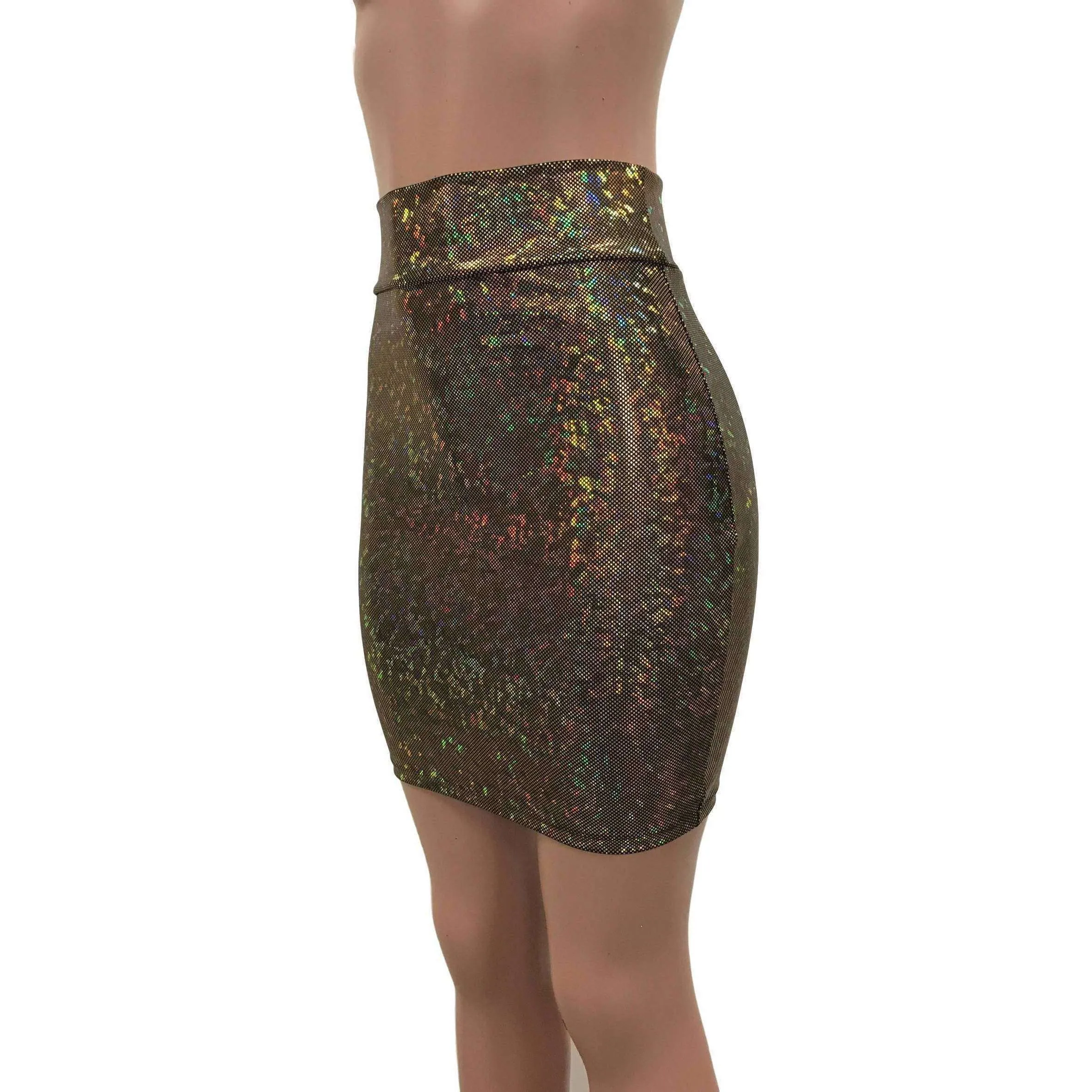 Pencil Skirt - Gold on Black Shattered Glass Holographic