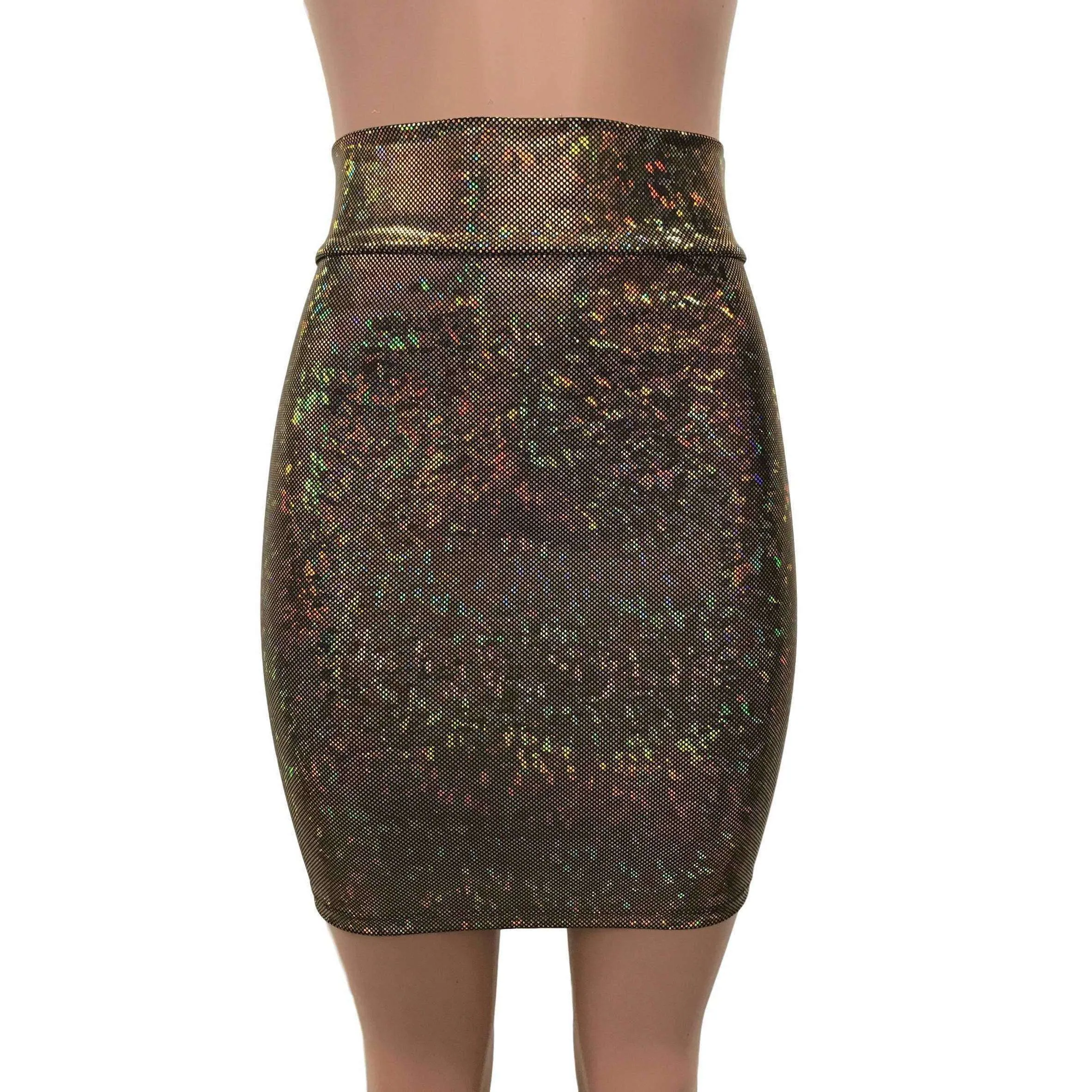 Pencil Skirt - Gold on Black Shattered Glass Holographic