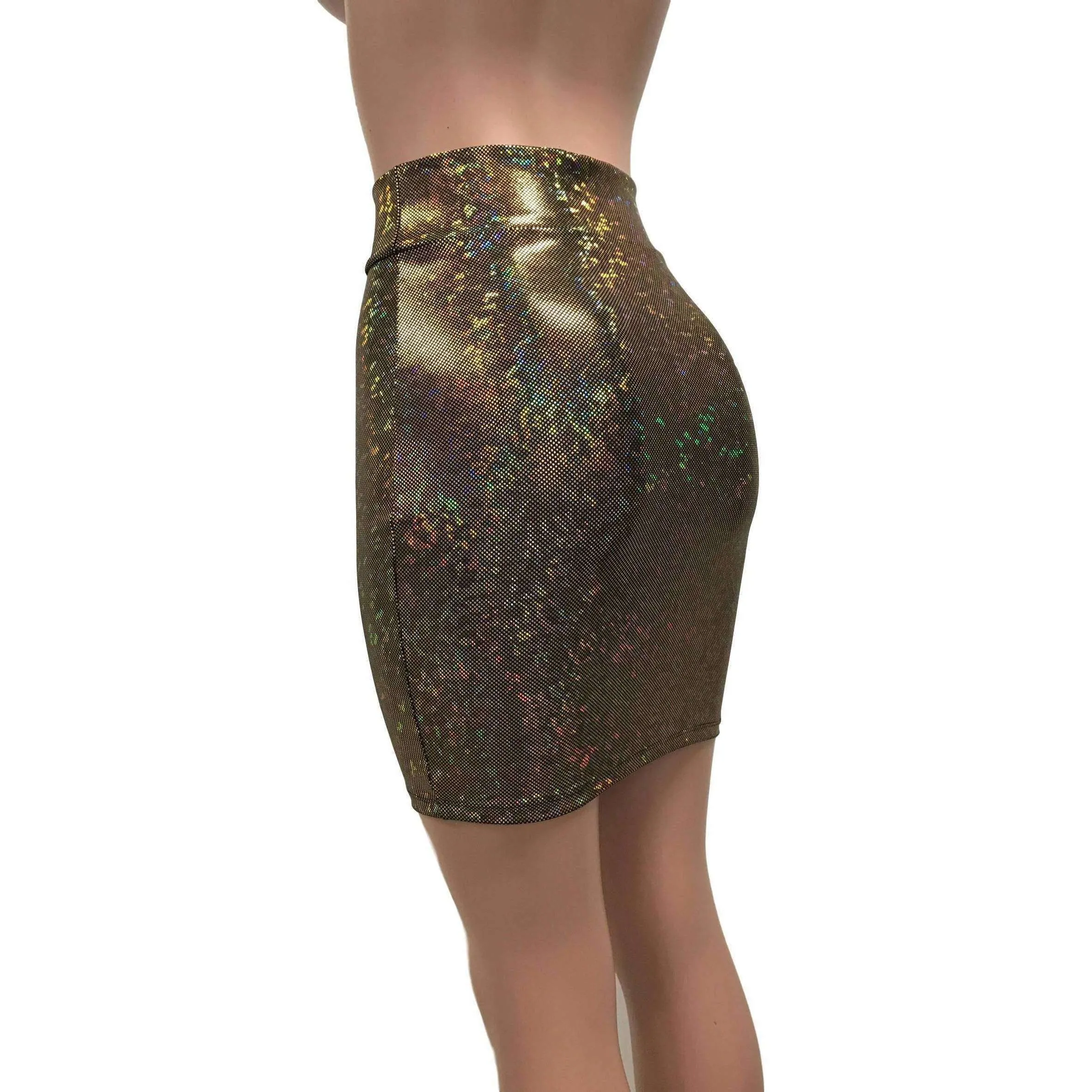 Pencil Skirt - Gold on Black Shattered Glass Holographic