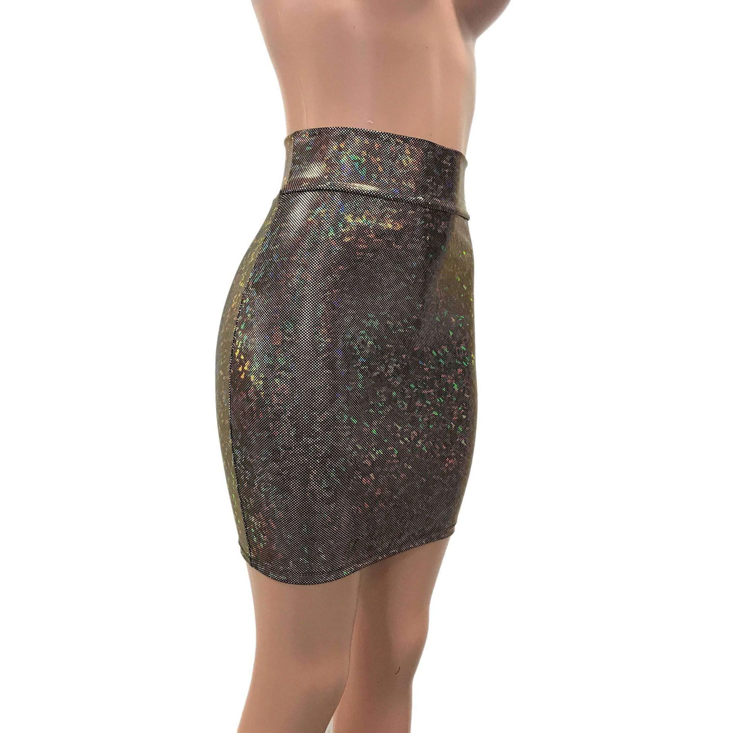 Pencil Skirt - Gold on Black Shattered Glass Holographic