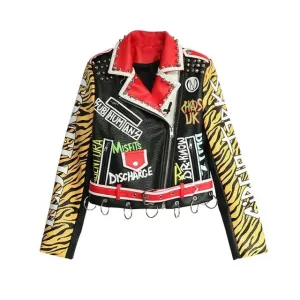 Punk Rock Disorder Leopard Studded Leather Jacket