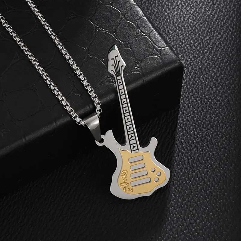 Punk Rock Music Guitar Necklace Men Women Gothic Pendant Necklace Fashion Personalized Gift Hip Hop Biker Jewelry for Boyfriend