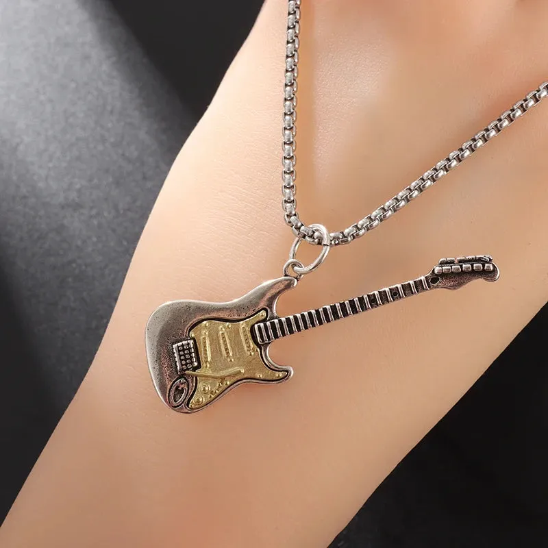 Punk Rock Music Guitar Necklace Men Women Gothic Pendant Necklace Fashion Personalized Gift Hip Hop Biker Jewelry for Boyfriend