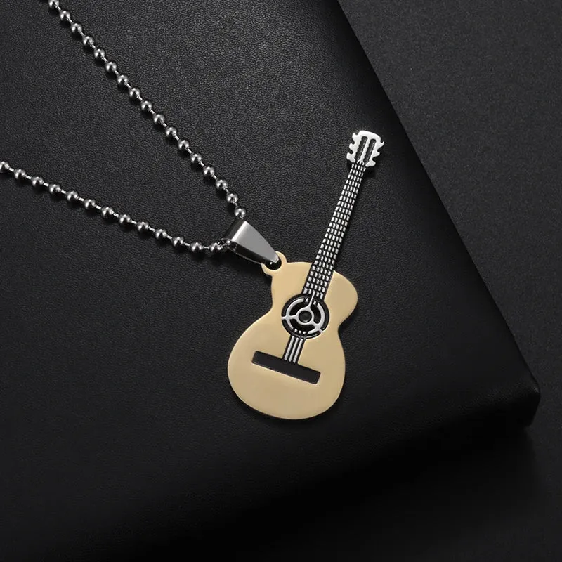 Punk Rock Music Guitar Necklace Men Women Gothic Pendant Necklace Fashion Personalized Gift Hip Hop Biker Jewelry for Boyfriend