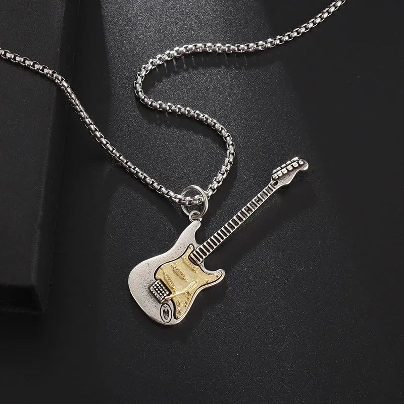 Punk Rock Music Guitar Necklace Men Women Gothic Pendant Necklace Fashion Personalized Gift Hip Hop Biker Jewelry for Boyfriend