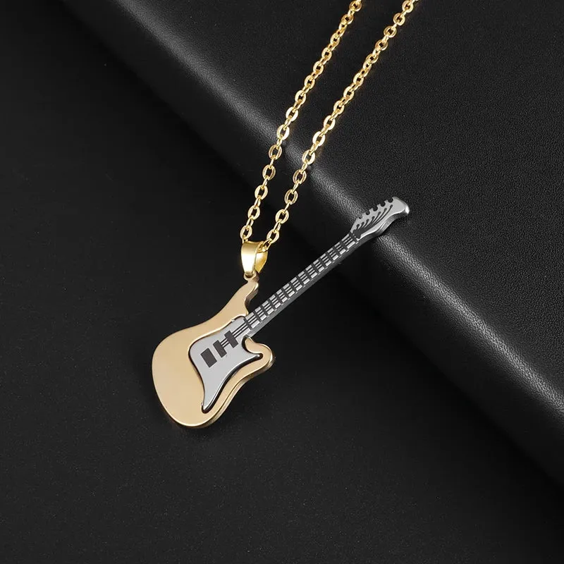 Punk Rock Music Guitar Necklace Men Women Gothic Pendant Necklace Fashion Personalized Gift Hip Hop Biker Jewelry for Boyfriend