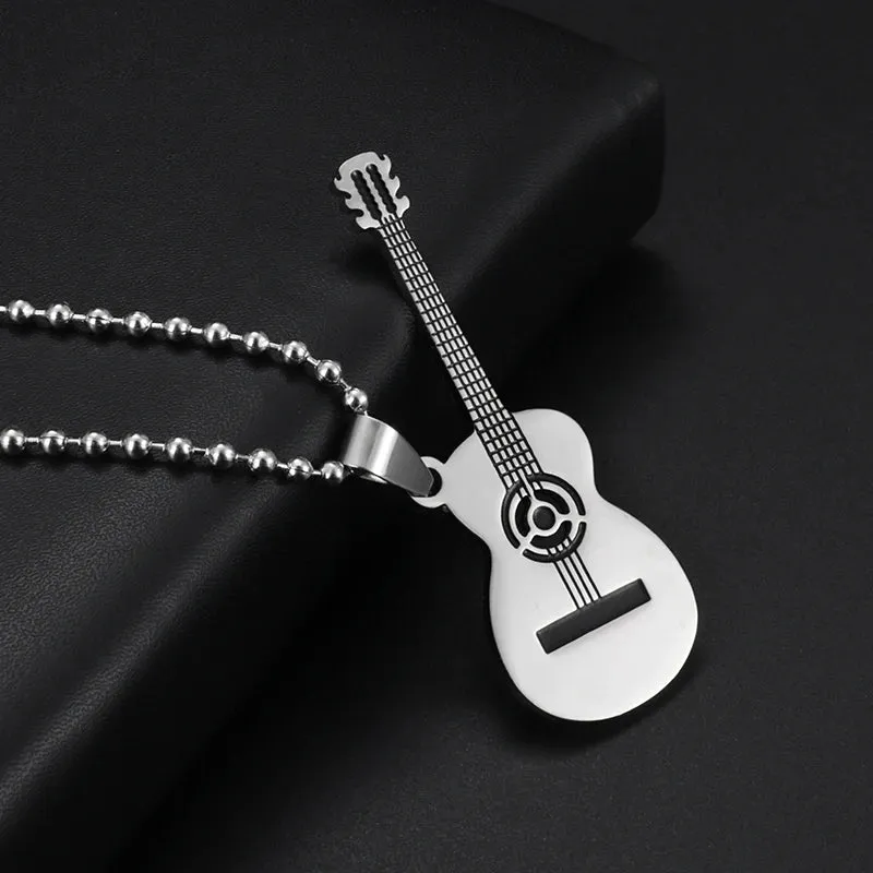 Punk Rock Music Guitar Necklace Men Women Gothic Pendant Necklace Fashion Personalized Gift Hip Hop Biker Jewelry for Boyfriend