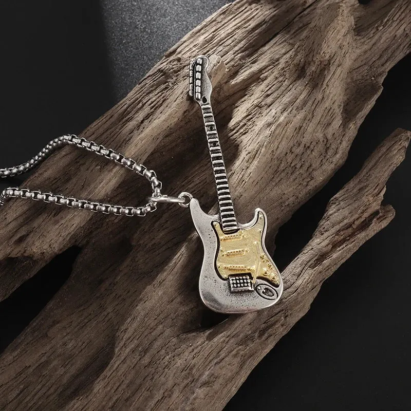 Punk Rock Music Guitar Necklace Men Women Gothic Pendant Necklace Fashion Personalized Gift Hip Hop Biker Jewelry for Boyfriend