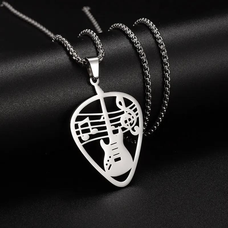 Punk Rock Music Guitar Necklace Men Women Gothic Pendant Necklace Fashion Personalized Gift Hip Hop Biker Jewelry for Boyfriend