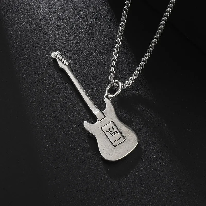 Punk Rock Music Guitar Necklace Men Women Gothic Pendant Necklace Fashion Personalized Gift Hip Hop Biker Jewelry for Boyfriend