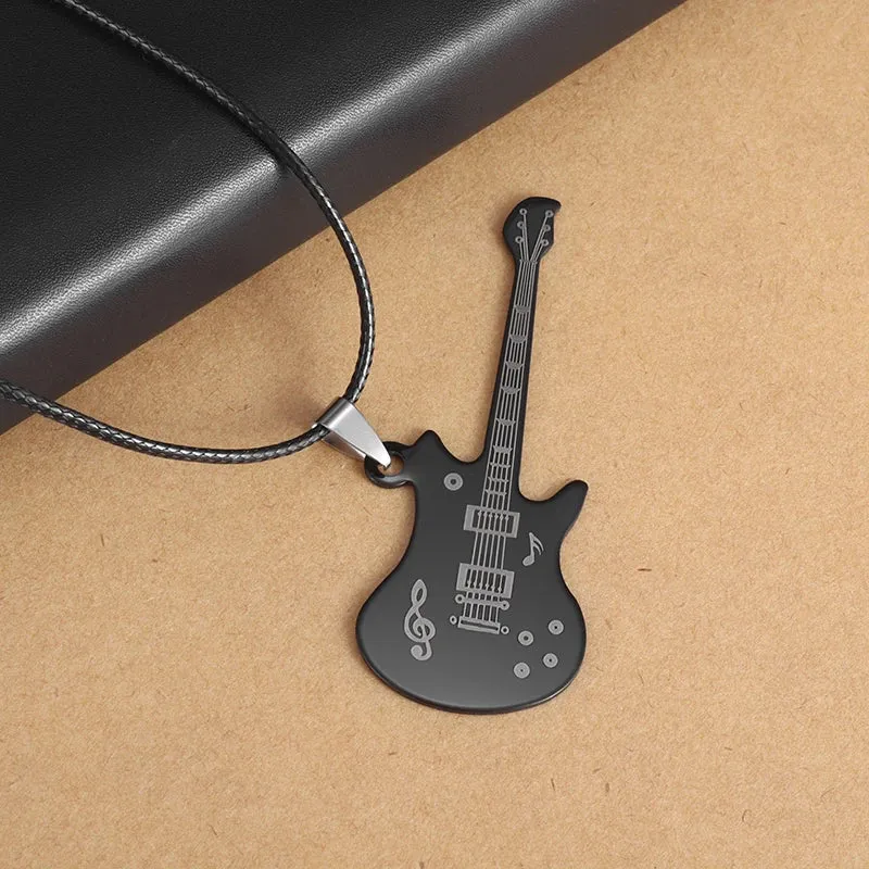 Punk Rock Music Guitar Necklace Men Women Gothic Pendant Necklace Fashion Personalized Gift Hip Hop Biker Jewelry for Boyfriend