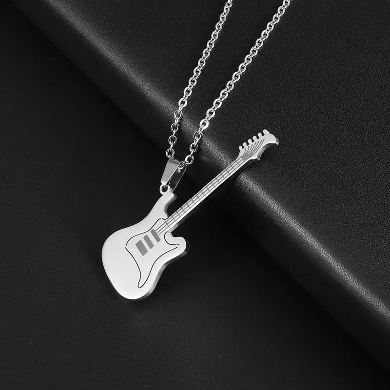 Punk Rock Music Guitar Necklace Men Women Gothic Pendant Necklace Fashion Personalized Gift Hip Hop Biker Jewelry for Boyfriend