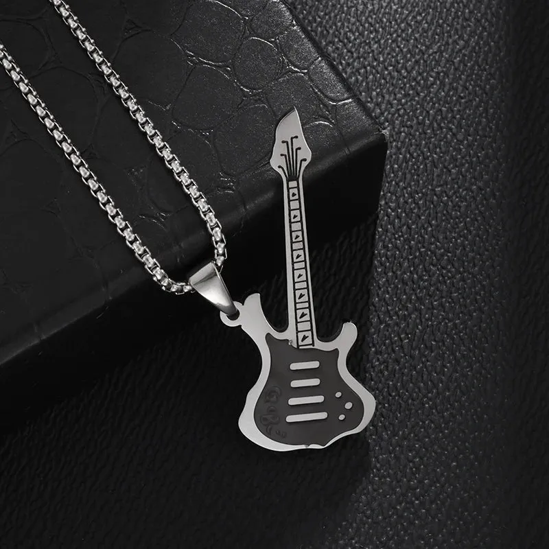 Punk Rock Music Guitar Necklace Men Women Gothic Pendant Necklace Fashion Personalized Gift Hip Hop Biker Jewelry for Boyfriend