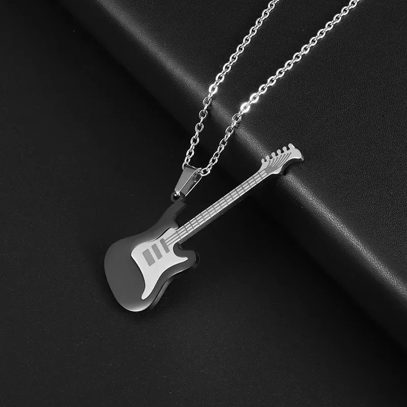 Punk Rock Music Guitar Necklace Men Women Gothic Pendant Necklace Fashion Personalized Gift Hip Hop Biker Jewelry for Boyfriend