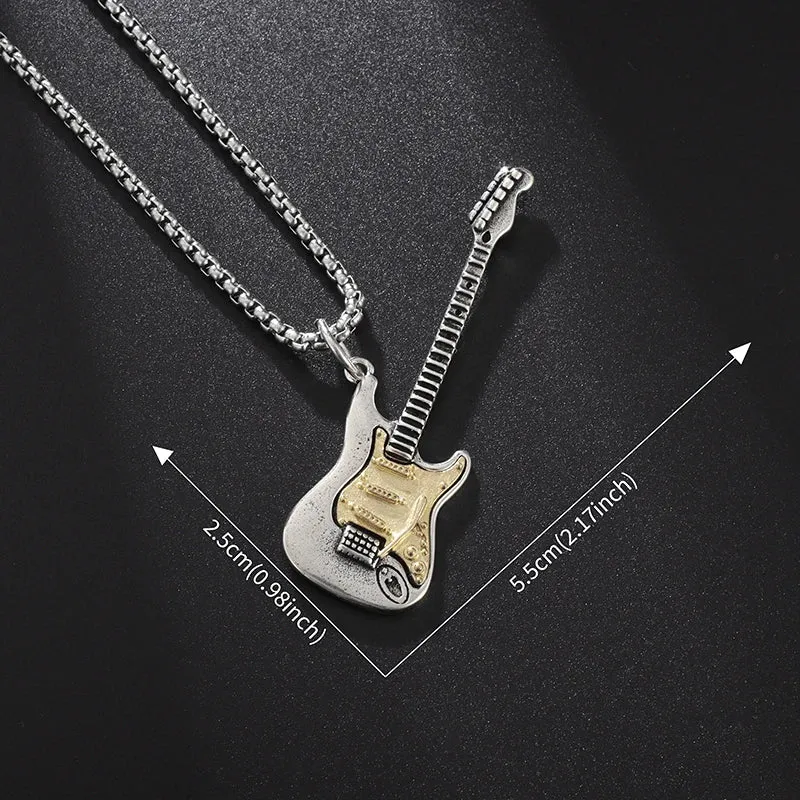 Punk Rock Music Guitar Necklace Men Women Gothic Pendant Necklace Fashion Personalized Gift Hip Hop Biker Jewelry for Boyfriend