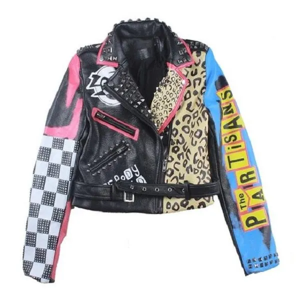 Punk Rock Partisans Leopard Studded Leather Jacket