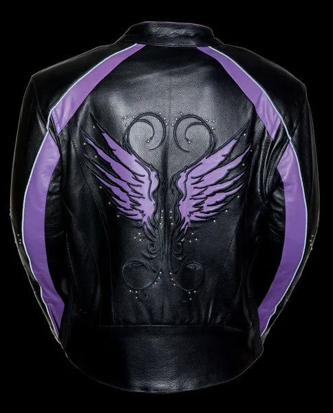 Purple Angel Wings Women Leather Jacket