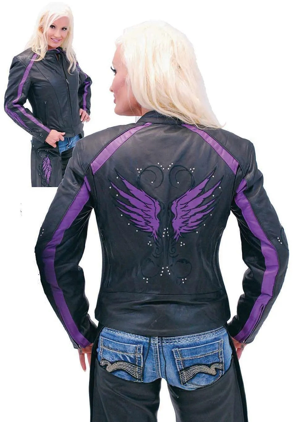 Purple Wings Leather Motorcycle Jacket for Women #L5208PUR