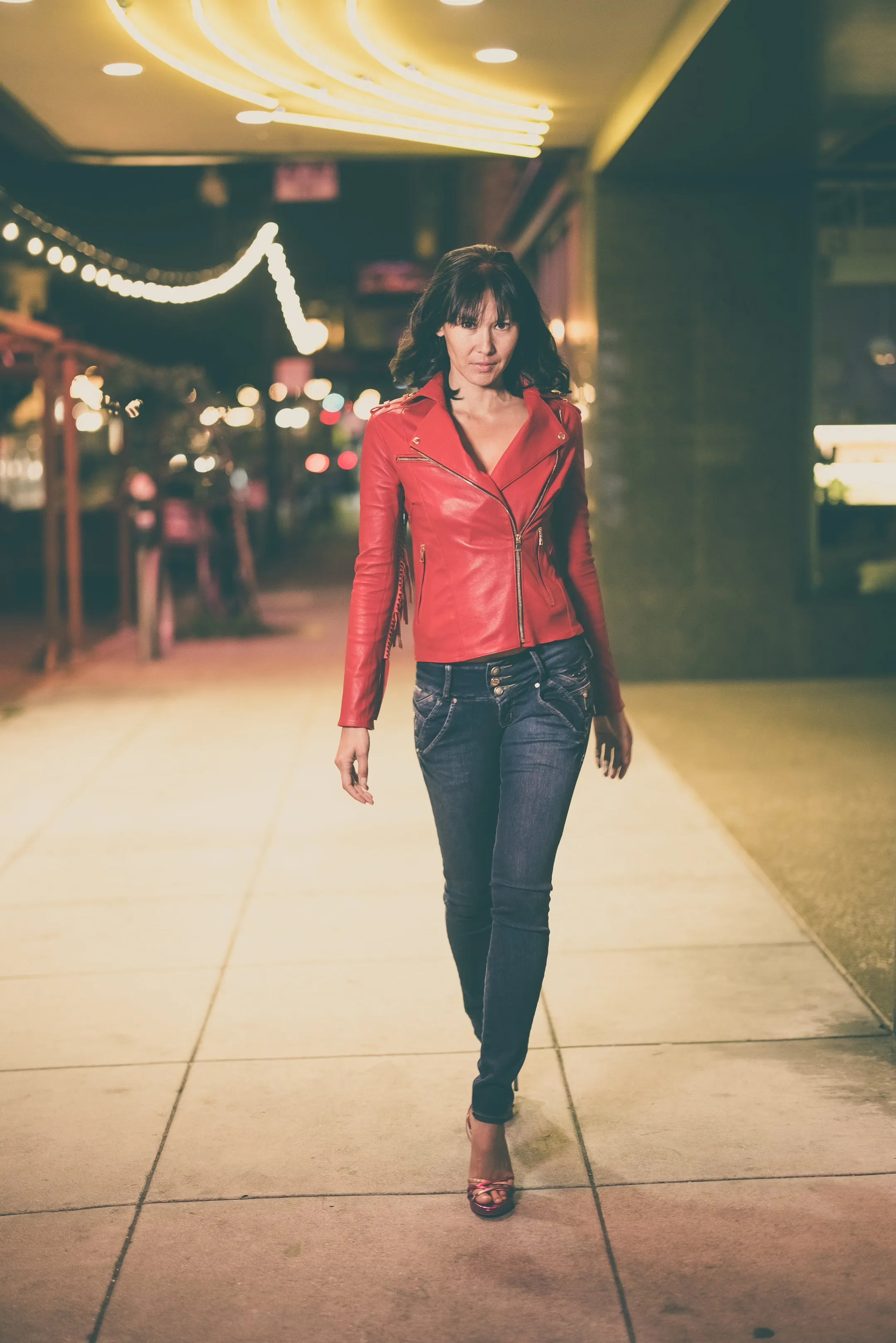 Red Nashville Stretch Leather Fringe Jacket