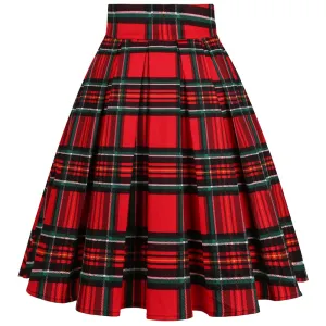 Retro Vintage Women Goth Pleated Plaid Skirt Glir High Waist Midi Japanese School Harajuku Cosplay 40s 50s 60s Rockabilly Skirts