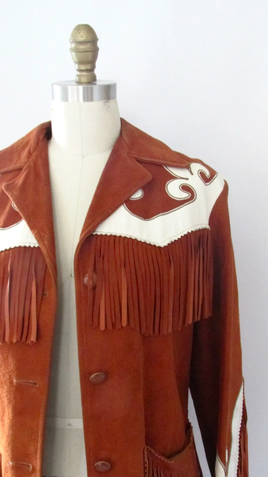 RODEO QUEEN 50s Western Suede Fringe Jacket with Applique, Size Small