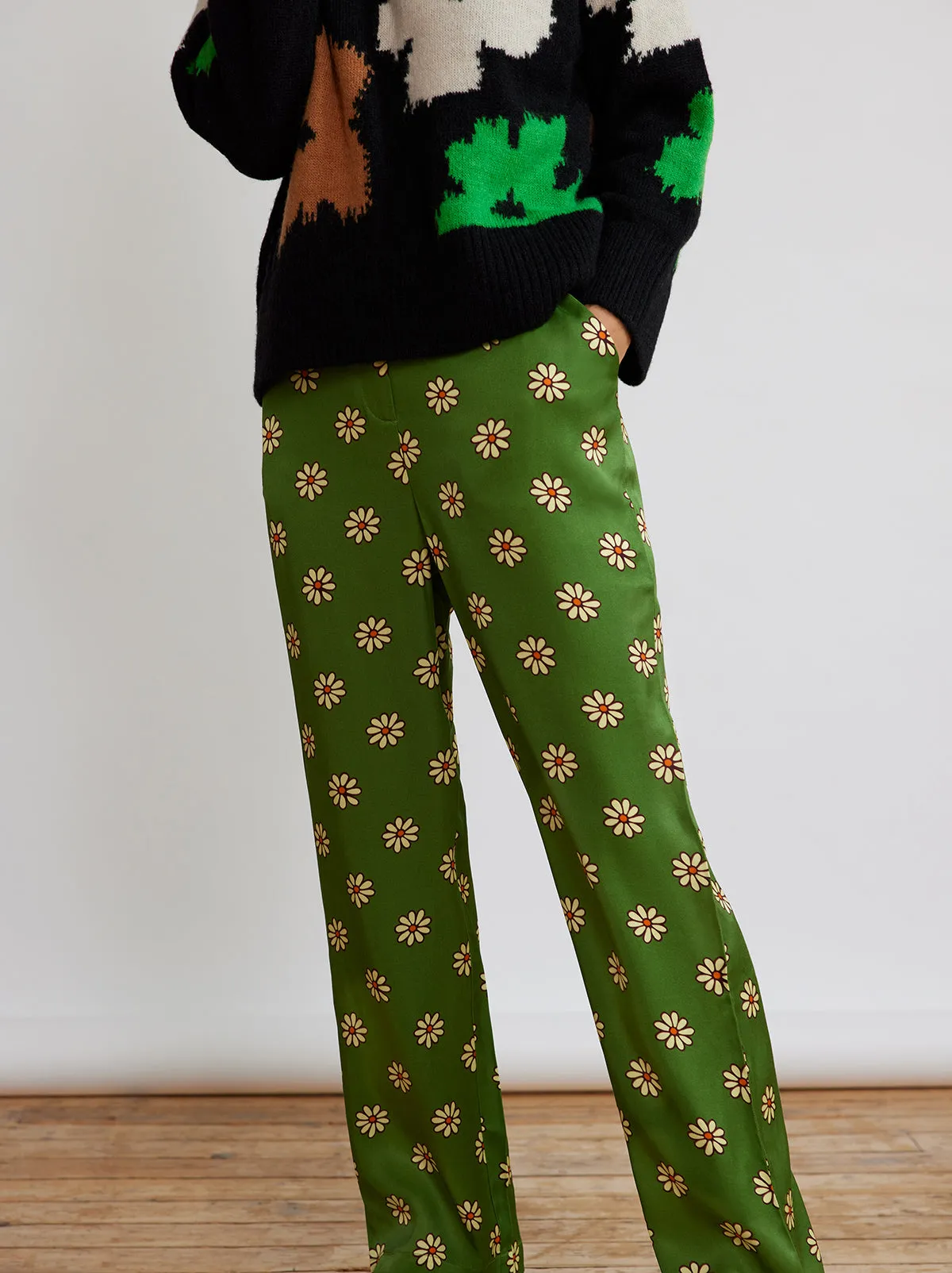 Rowan Green Retro Floral Trousers