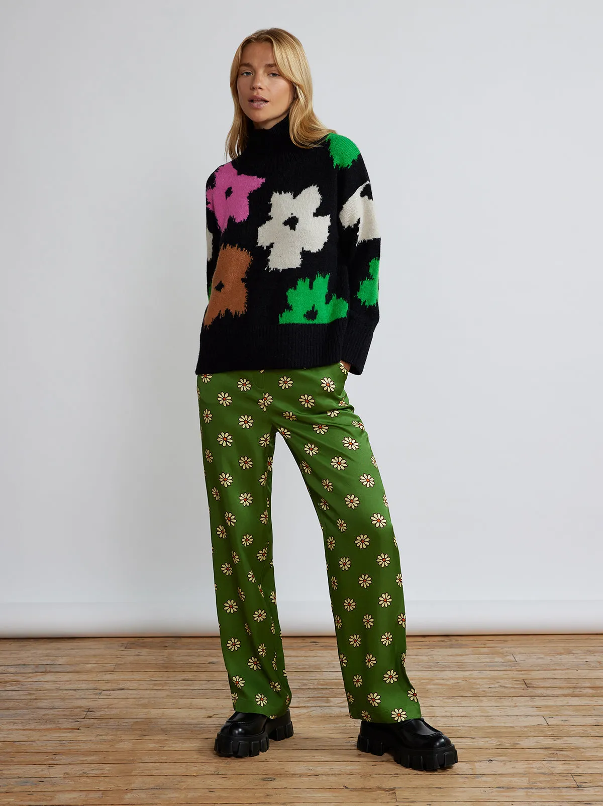 Rowan Green Retro Floral Trousers