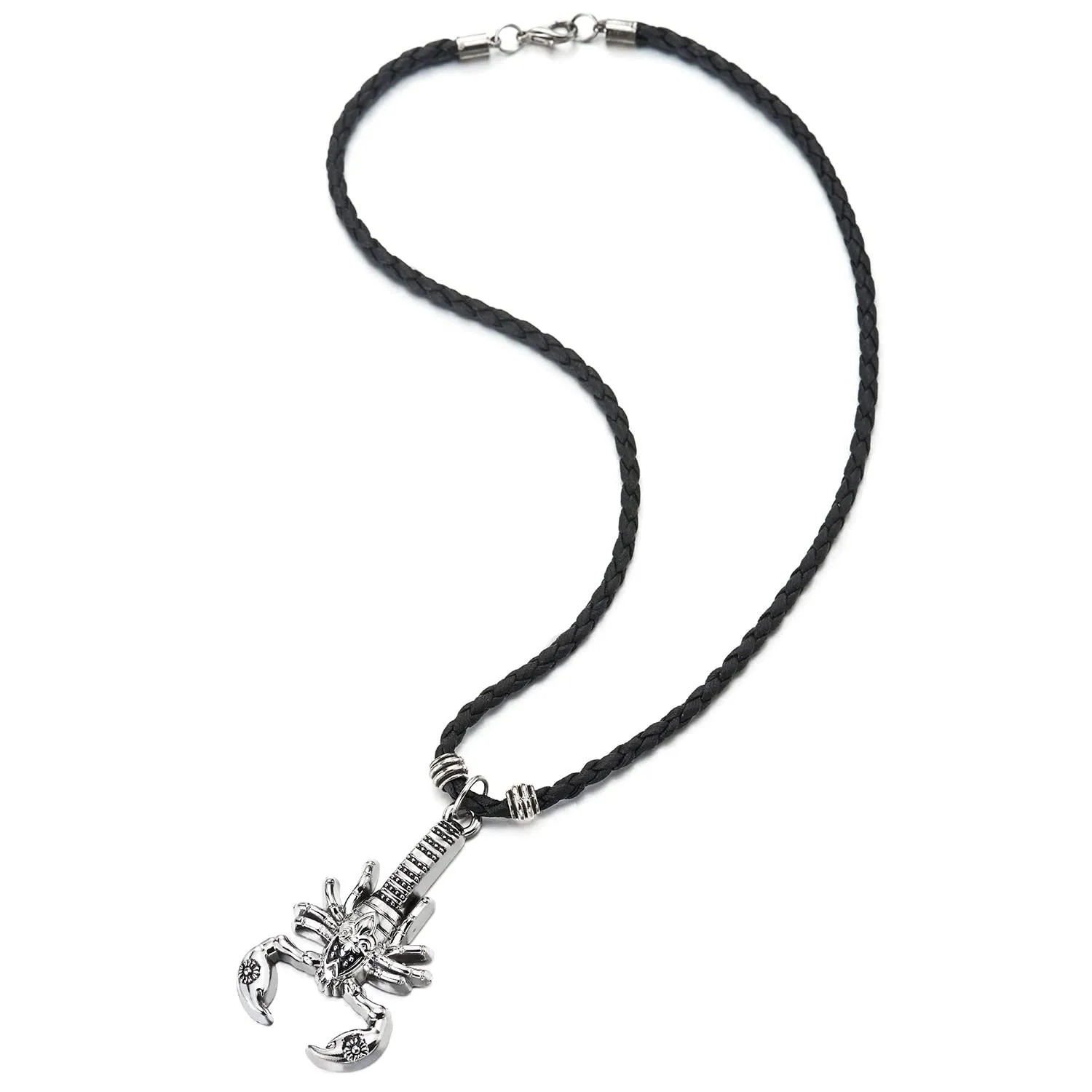 Scorpion Pendant Necklace for Men Women with Adjustable Black Braided Leather Cord