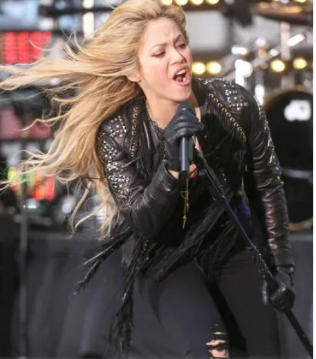 Shakira Studded Fringe Black Leather Jacket