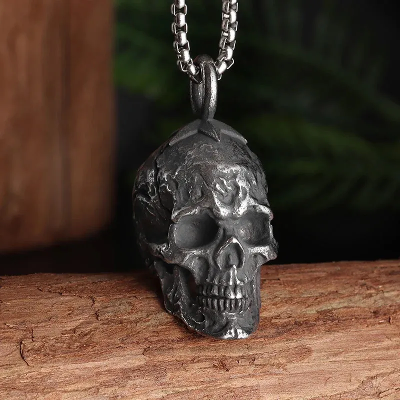 Silver Plated Captivity Skull Pendant Men\\'s Biker Punk Rock Necklace Gothic Halloween Jewelry Accessory