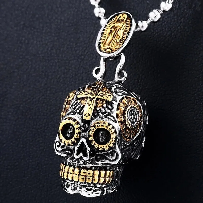 Silver Plated Captivity Skull Pendant Men\\'s Biker Punk Rock Necklace Gothic Halloween Jewelry Accessory