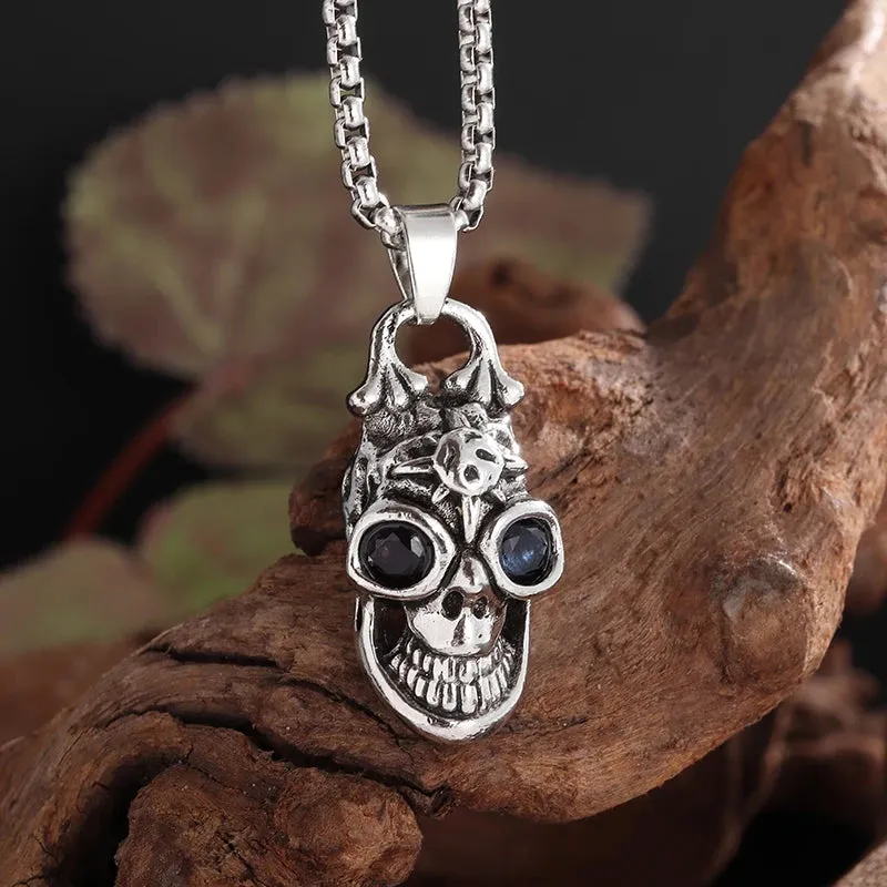 Silver Plated Captivity Skull Pendant Men\\'s Biker Punk Rock Necklace Gothic Halloween Jewelry Accessory