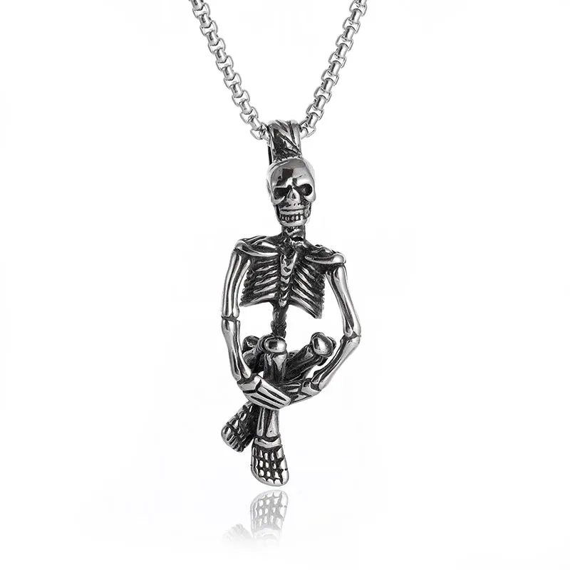 Silver Plated Captivity Skull Pendant Men\\'s Biker Punk Rock Necklace Gothic Halloween Jewelry Accessory