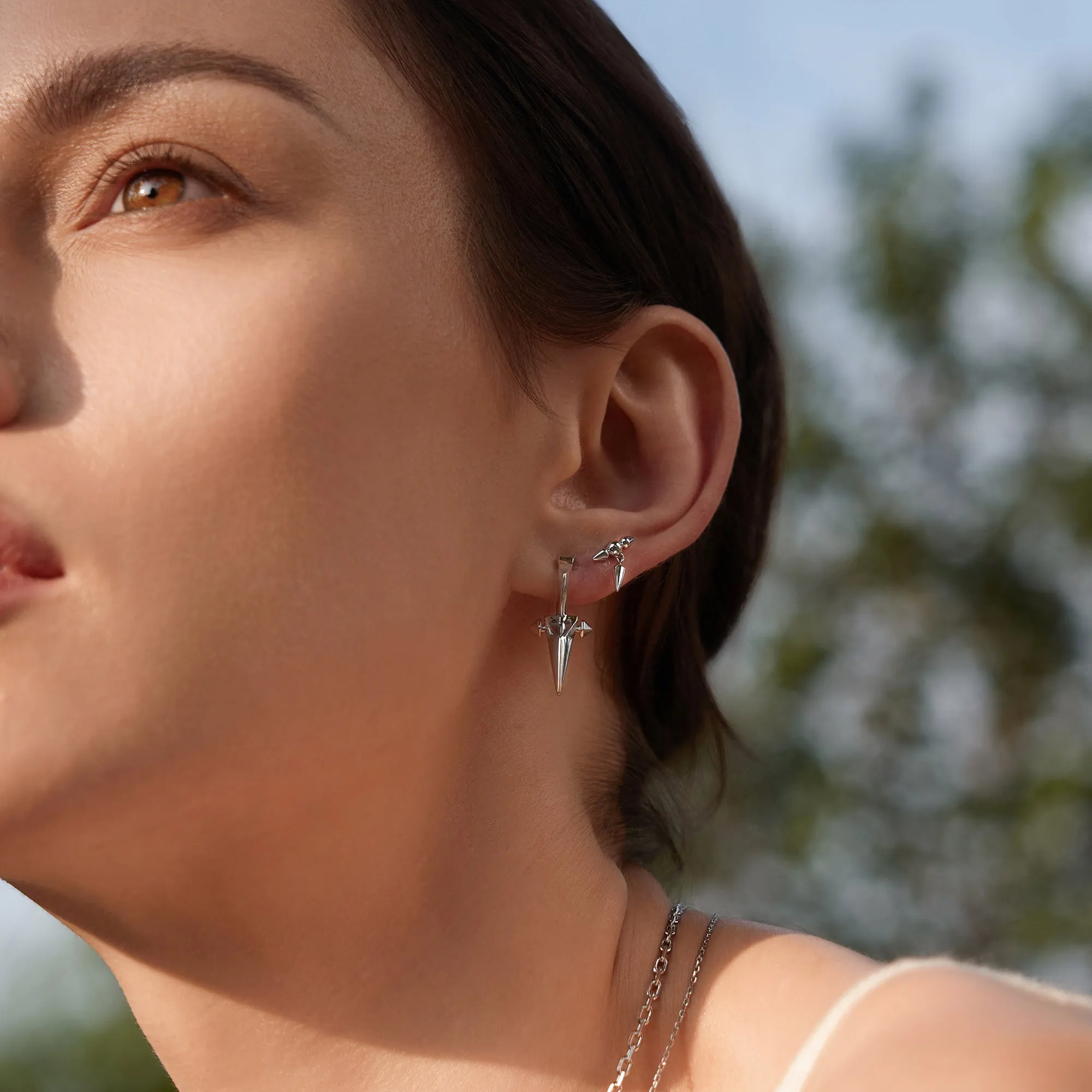 Silver Point Huggie Hoop Earrings