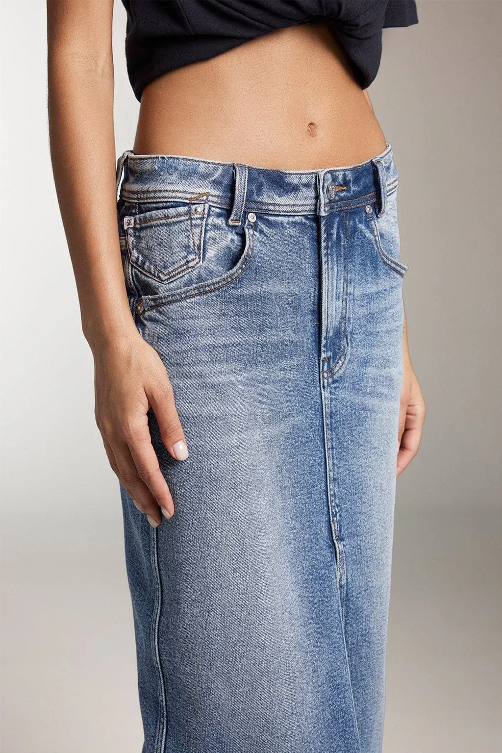 Slit Denim Maxi Skirt In Vintage Blue