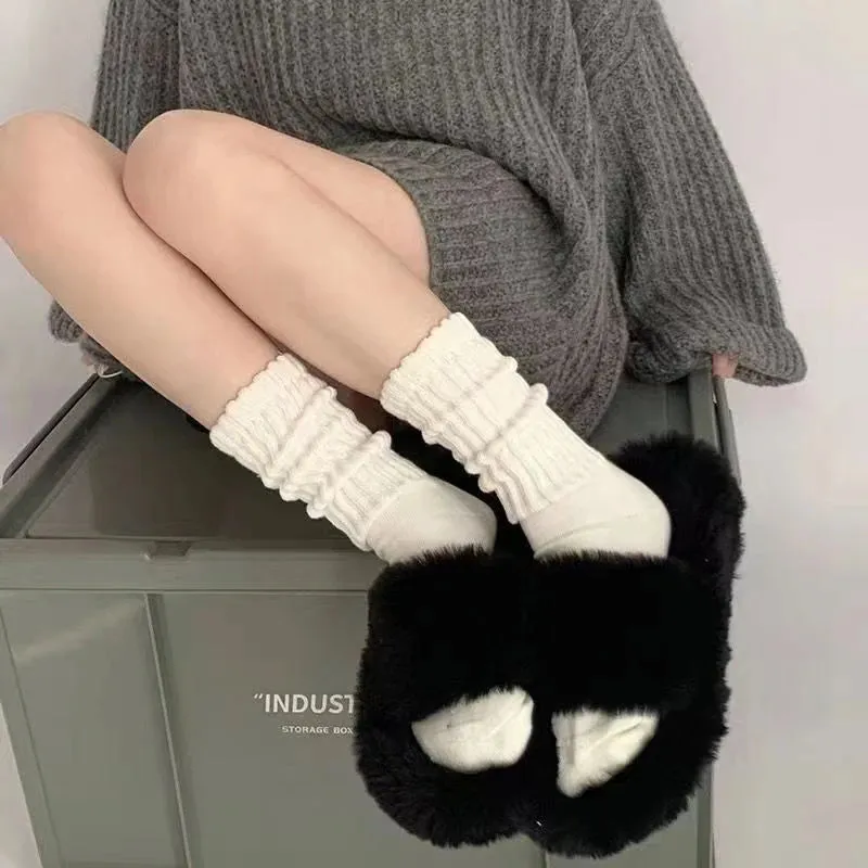 Sohiwoo 1 Pair Women Winter Cashmere Wool Warm Socks Solid Japanese Girls Harajuku JK Lolita Long Socks Retro Elastic Streetwear Socks