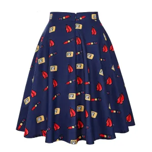 Summer Gothic Women Vintage Skirts 50s Plus SizeTutu Polka Dot Parrot Palm Floral Green High Waist Navy Blue School Swing Skater