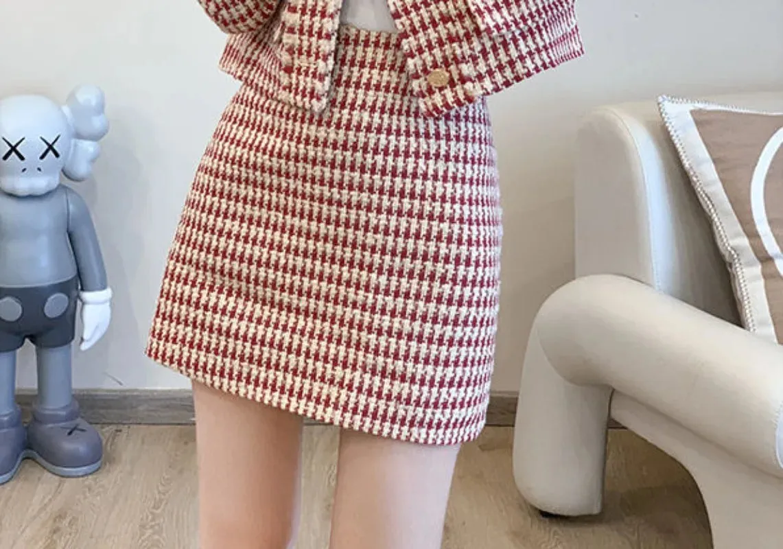 TAVIMART  -   Spring New Ladies Retro Plaid Single Breasted Suit Jacket Sexy High Waist Bag Hip Short Skirt Fashion Casual Women's Suit