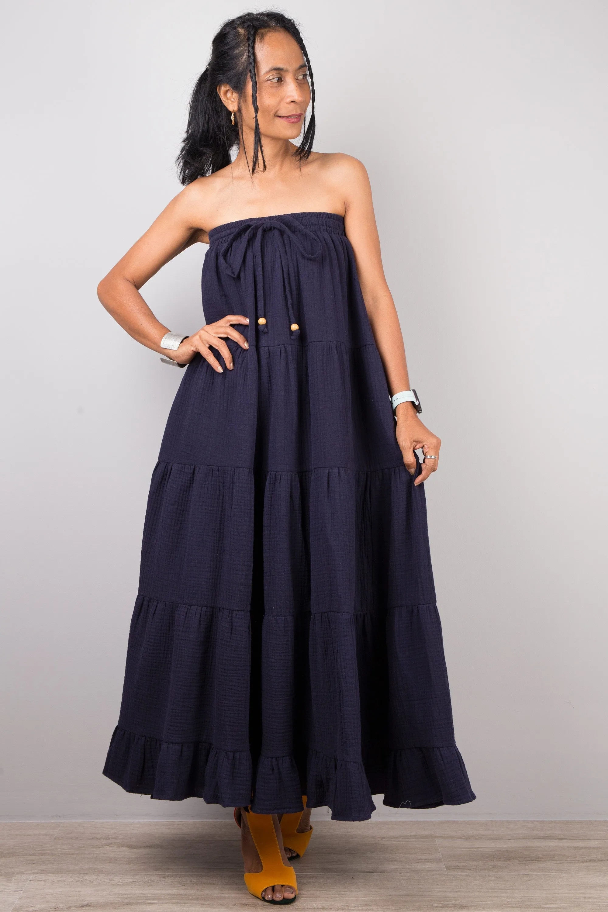 Tiered blue peasant maxi skirt