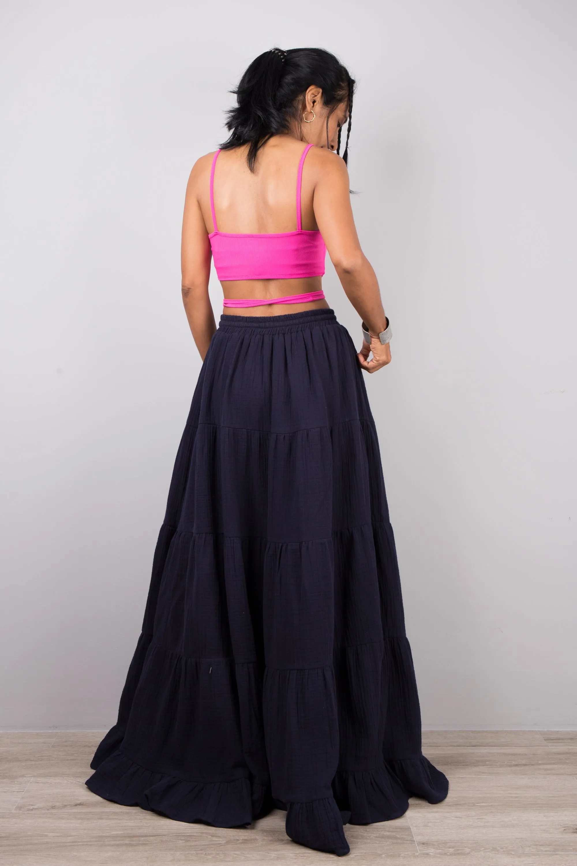 Tiered blue peasant maxi skirt