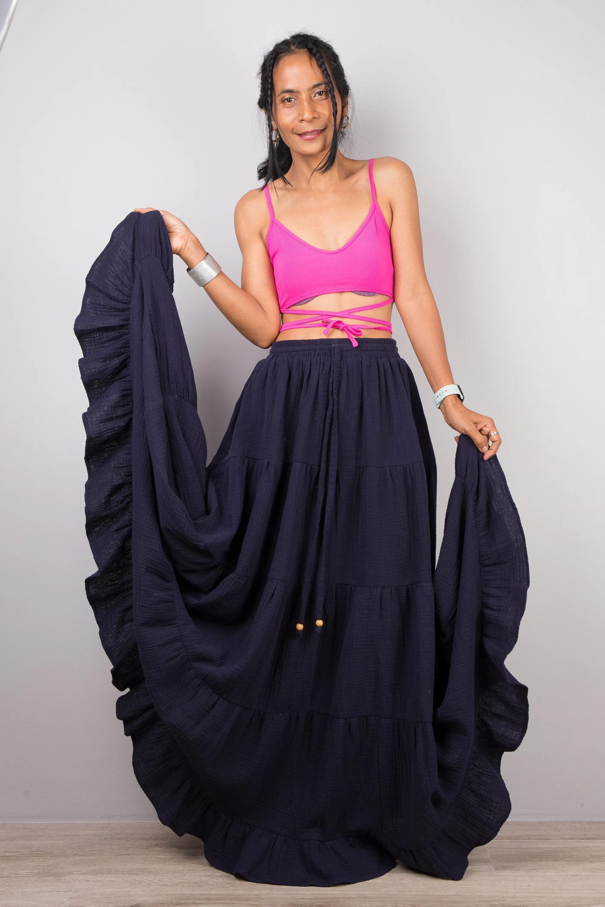 Tiered blue peasant maxi skirt