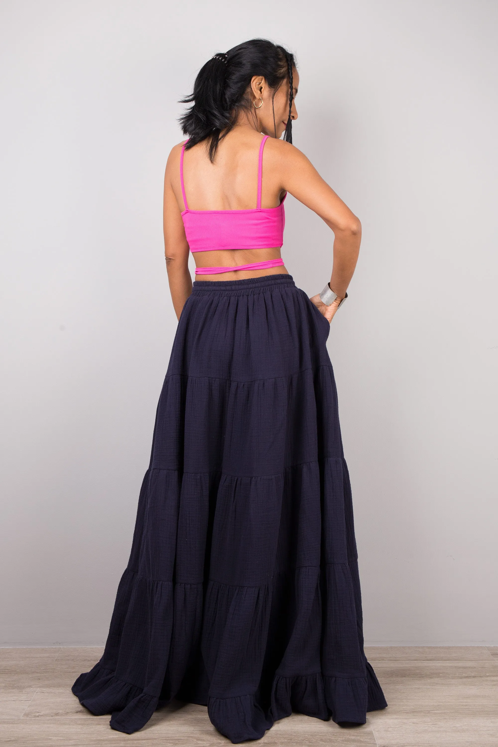 Tiered blue peasant maxi skirt